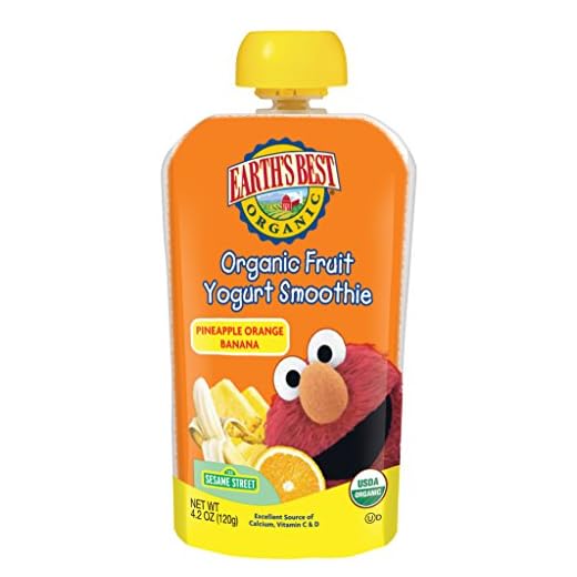 Earth's Best Organic Sesame Street Toddler Fruit Yogurt Smoothie, Pineapple, Orange and Banana, 4.2 oz. Pouch (Pack of 12)