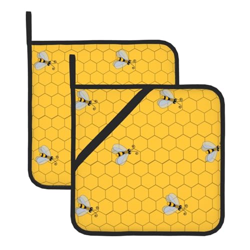 Multi-Honey Bee Pot Holder Set of 2 Pot Holders for Kitchen Heat Resistant Potholders pad Hot Pads for Kitchen Counter Potholder with Loop Pot Holders for Cooking Grilling and Baking