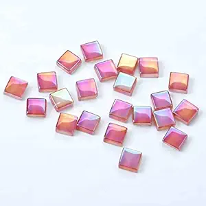 BestTeam Mixed Color Crystal Mosaic Tiles,200pcs/bag Square Glass Mosaic Tiles for DIY Crafts Supplier Laser Crystall Mosaic Tile Creative Art Material (Pink)