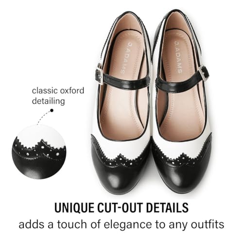 J. Adams Mary Jane Oxford Pumps - Cute Low Kitten Heels - Retro Round Toe Shoe with Ankle Strap - Kym3