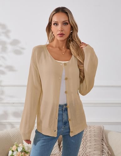 Image of Libsorge Womens Oversized Lightweight Sheer Button Cardigan Spring 2025 Trendy Solid Ribbed Knit Long Sleeve Thin Sweater
