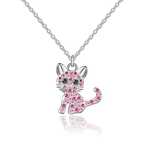Girls Cat Birthstone Necklace Gifts for Women,Kitty Cats Dog Pendant Necklaces Jewelry for Cat Lovers