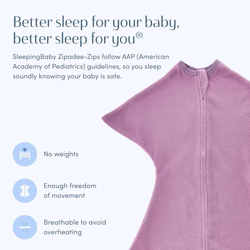 Image of SleepingBaby Zipadee-Zip Fleece Transition Swaddle - Arms-Out Wearable Blanket for Baby Sleep, Soft Breathable Fleece 0.8 TOG - Lavender, Large (12-24 Month)