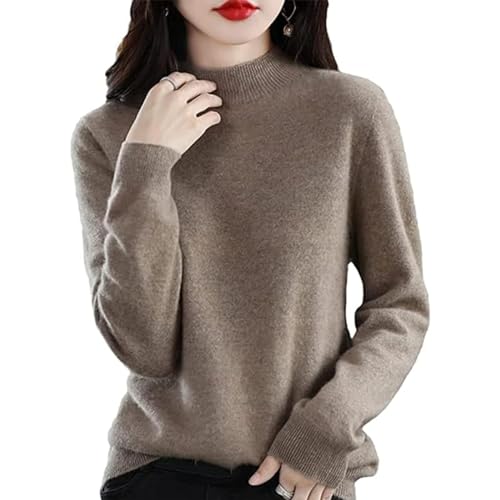 CzooM Suéter de lana de cachemira para mujer, suéter de cuello alto de manga larga de punto suelto (Color : Gray camel, Size : L)