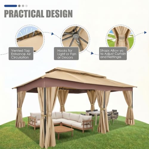 Image of COBIZI 12x20 FT Gazebo Outdoor with Curtains (Khaki)