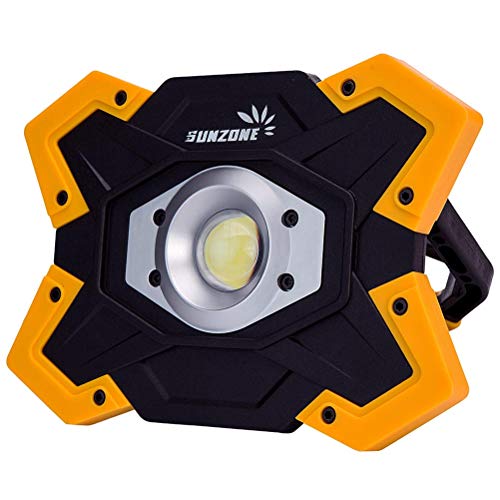 sunzone LED Work Light 20 Watt 1200 Lumens FloodLight Outdoor Camping Fishing Spotlights Searchlight Built-in Rechargeable Lithium Batteries Lamp with USB Ports (6006 Yellow)