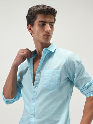 Image of Urbano Fashion Men's Cotton Full Sleeve Regular Fit Casual Solid Slub Shirt with Spread Collar