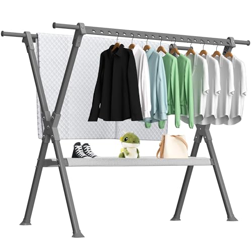 FREEAMG 138 à 238CM Grande Capacité Séchoir à Linge Pliable pour Intérieur et Extérieur, Étendoir à Linge Extensible, Étendoir à Linge avec 44 Trous...