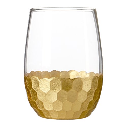Premier Housewares Astrid Glass Tumblers, Gold, 6 x 6 x 10 cm, Set of 4