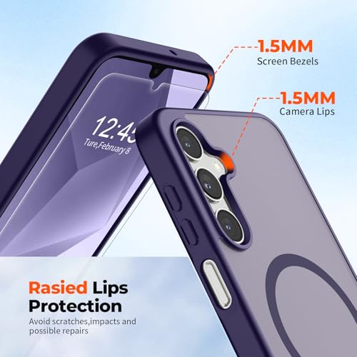 Image of SUPFINE Magnetic for Samsung Galaxy A16 5G Case with Screen Protector, (Built-in Magnets) (Military Grade Drop Protection) Slim Translucent Shockproof Phone Case,Dark Purple