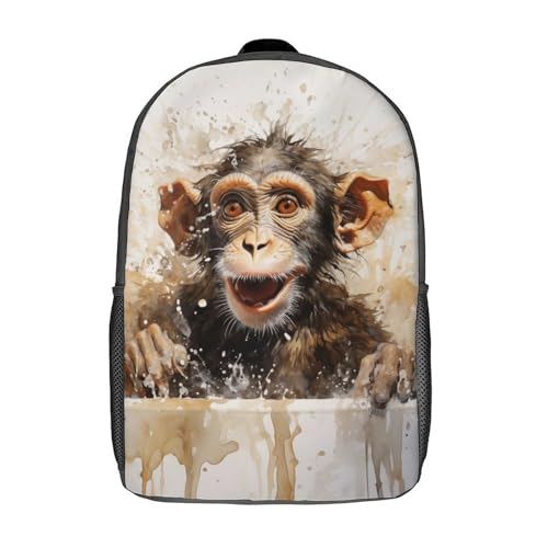 LMYmoney Mochila Ronaldo con mono divertido en el baño, mochila para niños, mochila escolar para estudiantes, mochila para libros, mochila escolar impresa en 3D para niños y niñas, 17 pulgadas