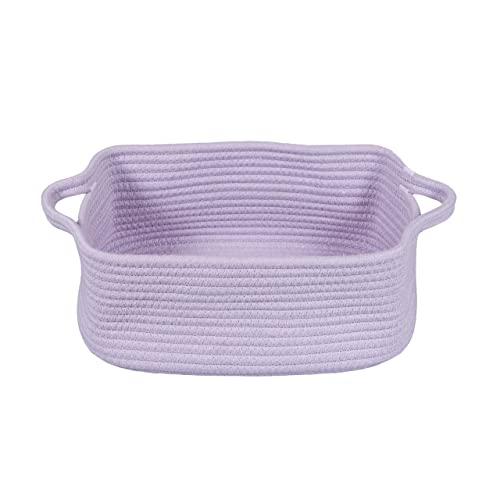 XUANGUO Woven Cotton Rope Storage Basket with Handles for Organizing Shelves Closet Small Cat Dog Pet Toy Baskets Box Bin Decorative Rectangle Baby Nursery basket Gift basket Empty(light purple)