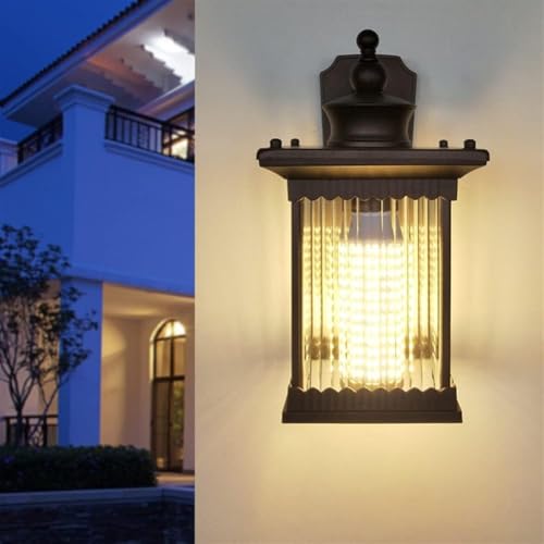 Image of Outdoor Wall Lantern Light, Black Finish, Ribbed Glass Shade and Black Hanging & Gate Light (Half Wall, 1) (Half LAMP, 3)