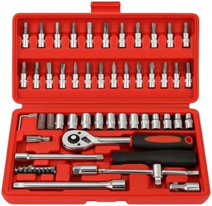 Kit de Ferramentas 46 Peças com Maleta, Jogo de Soquetes, Catraca...