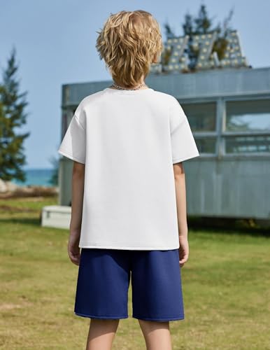 Image of Arshiner Boys Drop Shoulder T-Shirt & Drawstring Waist Shorts Summer Casual Outfits (5-12 Years)