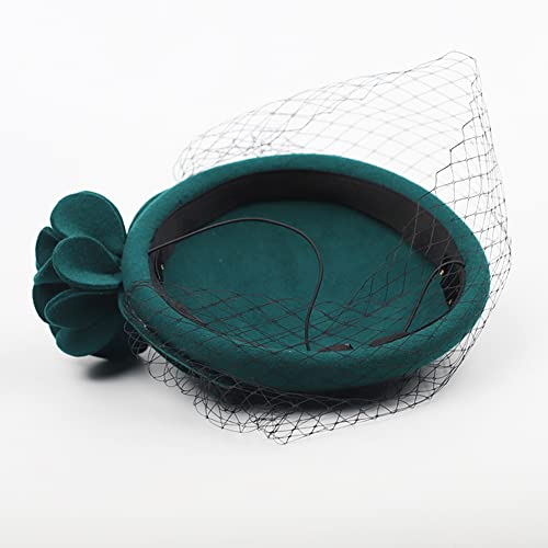Wool Felt Vintage Fascinator With Long Veil Women Elegant Flower Church Hat Retro Fedoras #TOP6