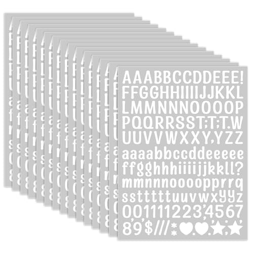 15 Sheet Small Letter Stickers - 1/2 Inch Art White Vinyl Self Adhesive Alphabet Number Stickers Stick On Letters for Crafts Outdoor Sign Wall Mailbox Windows Doors Car Poster Board (White, 0.5 Inch)
