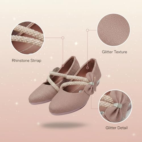 Image of Girls' Patent Mary Jane Shoes with Floral Embellishment, Attractive Colour's, Pearl Flower Welcro Glittery Bellies