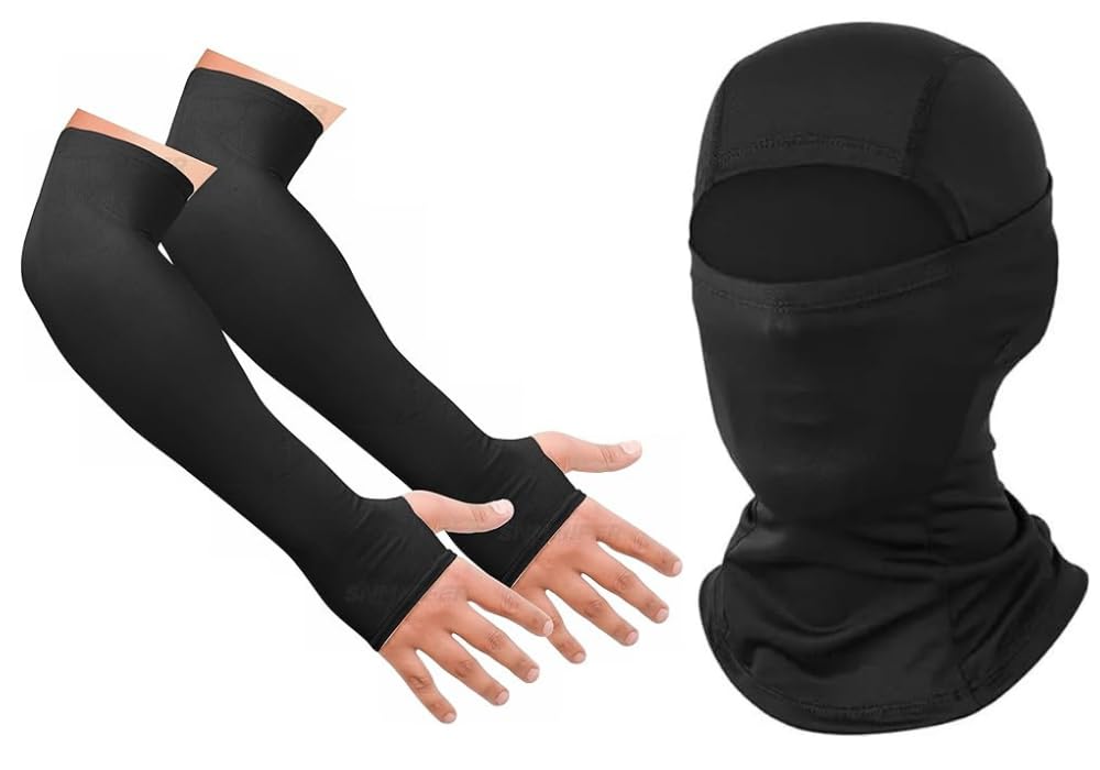 UV Protection Arm Sleeves & Balaclava Combo | 1 Pair Sleeves + Full Face Riding Mask for Men & Women | Sun Protection for Cycling, Biking, Running & Outdoor Sports
