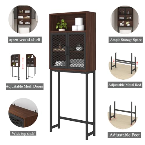 Launica Over The Toilet Storage Cabinet, Bathroom Organizer Over Toilet, Wood Metal Industrial Bathroom Space Saver Shelf, Freestanding Bathroom Cabinet above Toilet wtih Rack, Walnut - Thumbnail 7