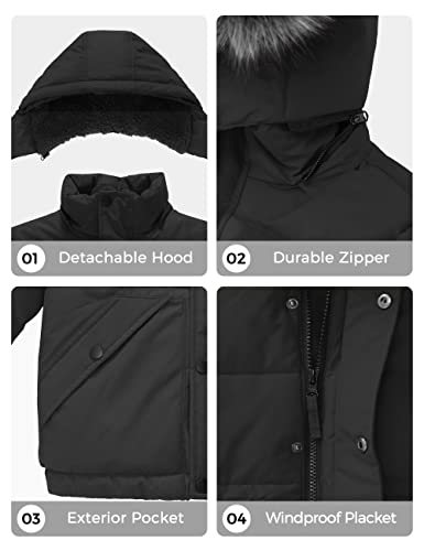 Image of wantdo Boys' Winter Coat Waterproof Puffer Jacket with Detachable Hood | Removable Faux Fur Hood,5000mm Waterproof,Fleece Lined,Outerwear,Machine Washable