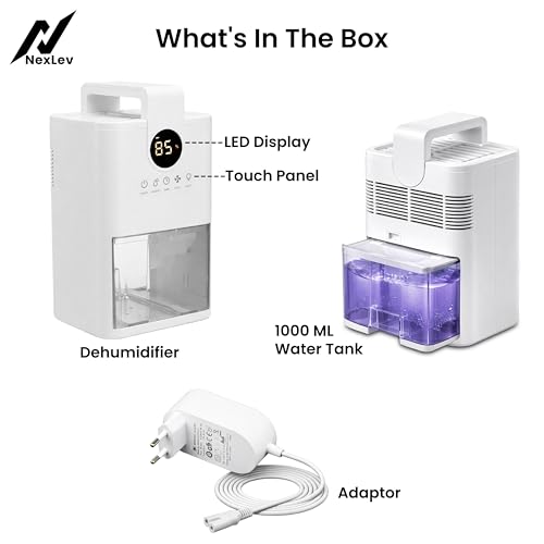Image of NexLev Dehumidifier for Room Moisture | 1000ML Tank | Covers Up to 200 Sq. Ft. | Removes Dampness, Mold & Musty Odor | Ideal for Bedroom, Wardrobe, Bathroom & Office | Auto Shut-Off | DH-01