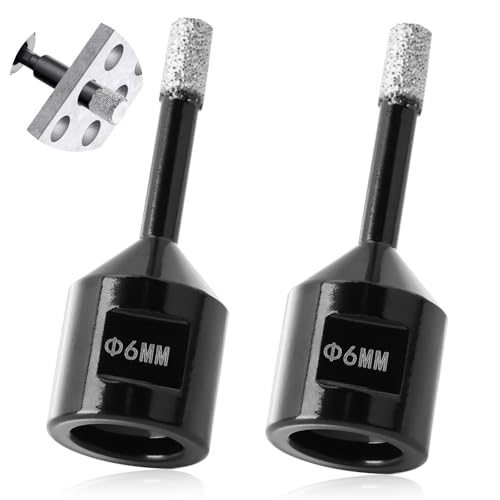 Diamond Drill Bit 6mm, M14 Vacuum Brazed Diamond Drill Bits 2pcs, 6mm Dry Core Drill for Porcelain Tile Marble Granite, Wear-Resistant Tile Drill Bits for Angle Grinders