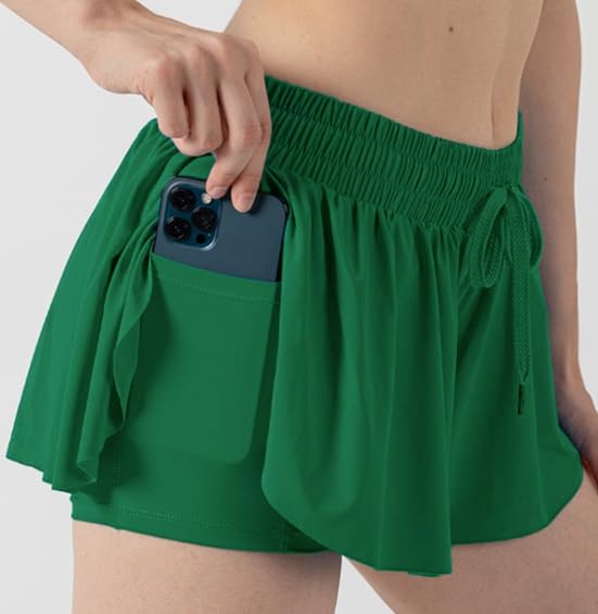 Girls Athletic Flowy Shorts with Liner 2-in-1 Kids Butterfly Pockets Short for Running Sports Fitness Tennis Girls 5-12 Years3