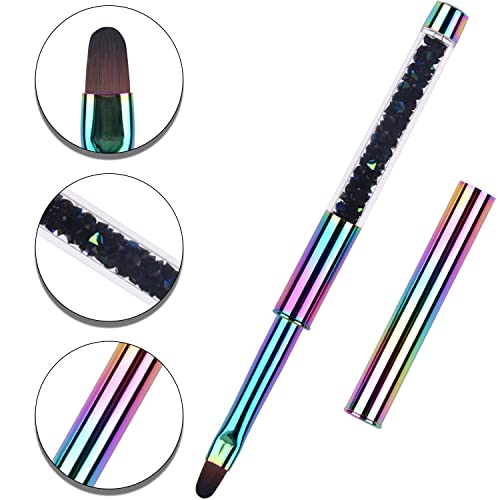 Ycyan 1Pcs Oval Uv Gel Nail Brush Rhinestone Handle Professional Nail Art Tools Size 8 #TOP2