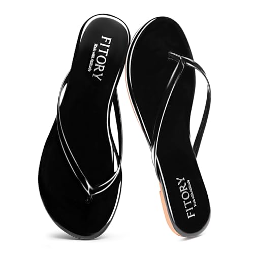 FITORY Womens Flip Flops Fashion Casual Thong Walking Slide Summer Sandals | Comfortable, Lightweight, Beach Flat Sandals, Dressy, Round toe, Vegan Leather, Open Toe