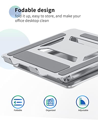 Soundance Laptop Stand For Desk With Stable Heavy Base, Adjustable Height Multi-Angle, Ergonomic Metal Riser Holder, Foldable Mount Elevator, Compatible With 10 To 15.6 Inches Pc Computer, Silver #TOP3