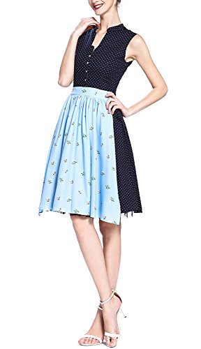 Oten Donna Midi Dirndl Dress Vintage Pois Blu