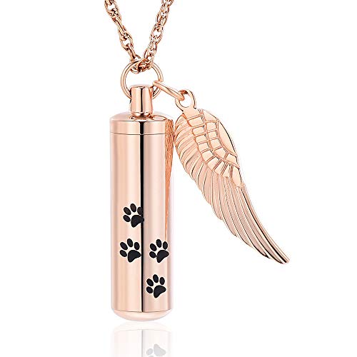 shajwo Cremation Jewelry Paw Print Urn Necklaces for Human Pet Ashes Cylinder Urn
