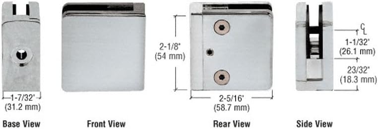 C.R. LAURENCE Z912BS CRL Brushed Stainless Z-Series Square Type Flat Base Stainless Steel Clamp for 1/2" Glass