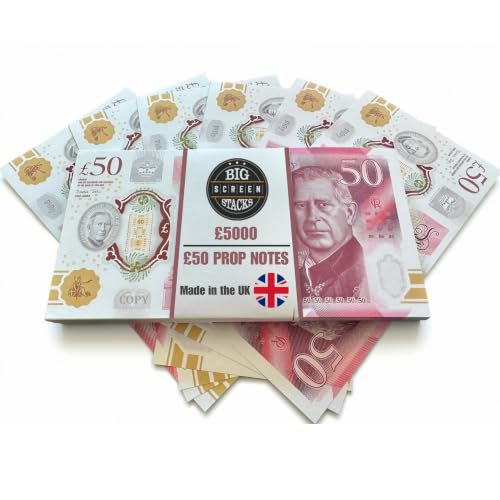 BIG SCREEN STACKS | 100 x 50 Prop Money Notes | Fake Money for Film TV Theatre & Photography | King Charles | Single Sided Paper Notes