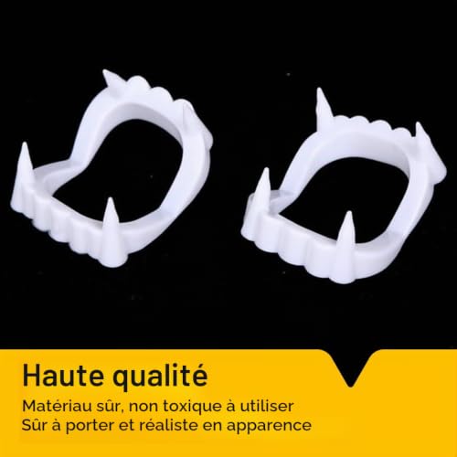 WeddHuis 4 Pcs Dent de Vampire pour 6-12 Ans I Dents de Vampire Enfant Vampire Dents Vampire à Clipser Dracula Halloween Fête Costume Halloween Deguisement dent de Vampire Retractable – vue 3