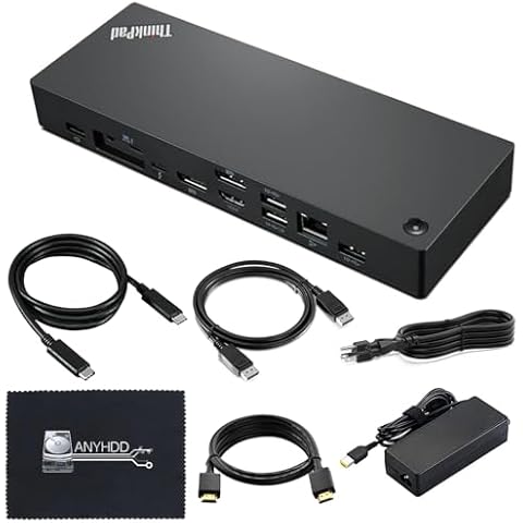 40B00135US Lenovo Docking Station USB C - Lenovo Thinkpad Docking Station Thunderbolt 4 Dock with 135W AC Power Adapter + HDMI Cable + DisplayPort Cable + Thunderbolt Cable + Microfiber Cloth Cover