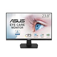 ASUS VA24ECE Eye Care Monitor – 23.8 inch, Full HD, IPS, Frameless, USB-C, 75Hz, Adaptive-Sync, Low Blue Light, Flicker Free, Wall Mountable, Black