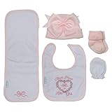 Little Me, Baby Boy Gift Set 5 Piece Bib Burp Cloth Hat Mittens Socks