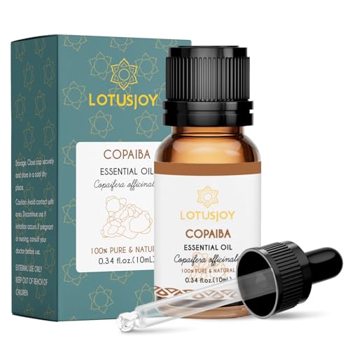 LOTUSJOY 100% Pure Copaiba Essential Oil 0.34 Fl Oz, Therapeutic Grade Copaiba Oil in Amber Glass Bottle with Dropper for Diffuser, Massage, Skin Care & DIY