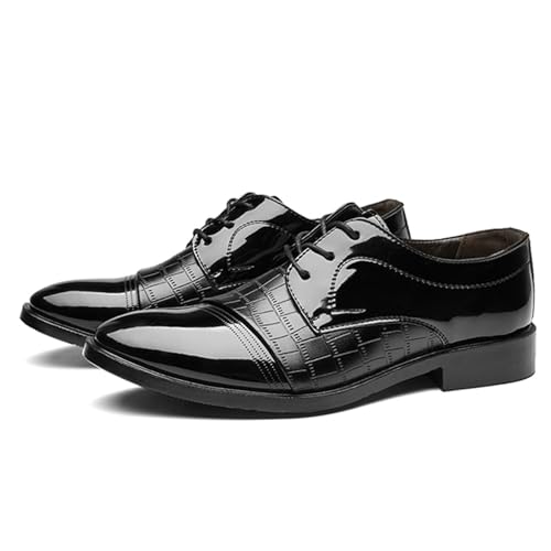 Image of Men's Vintage Patent Leather Cap Toe Two-Tone Dress Shoes Modern Formal Business Lace Up Round Toe Oxford