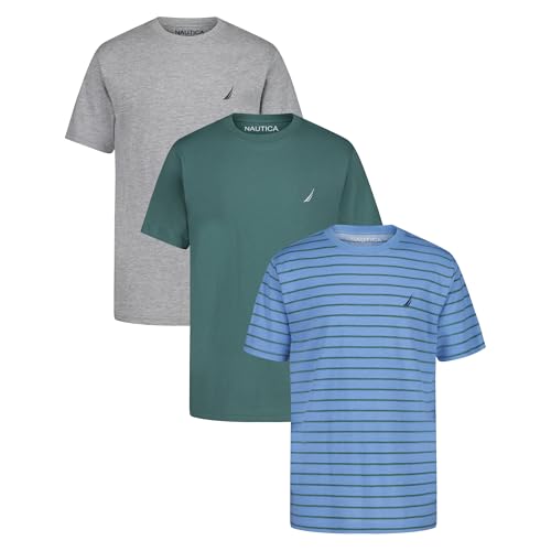 Consejos para Comprar Playera para Niño , listamos los 10 mejores. 44 Nautica - Playera de Manga Corta para niño, Cuello Redondo, Suave, cómoda, Ajuste Relajado, Della Robbia Stripe/Sagebrush/Grey, 8