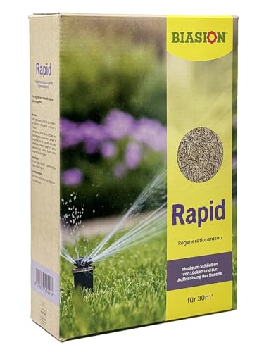 BIASION® RAPID miscuglio di semi da prato a rapida crescita di alta qualità per tappeti erbosi degradati, diradati, danneggiati o invecchiati per aree soleggiate e mezz’ombra - 1kg/30m²