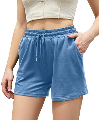 Willow Dance Womens Sweat Shorts Casual Summer Athletic Shorts Drawstring Comfy Running Shorts High Waist Shorts With Pockets Blue M #TOP15
