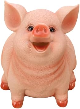 Piggy Bank, Cute Pink Pig Money Box Resin Cartoon Coin Bank for Kids Gift 8.27 * 6.3 * 6.3in