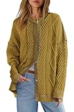 ReachMe Womens Cable Knit Oversized Cardigans Button Up Striped Sweater Jackets Fall Casual Outerwear Coats with Pockets (Mustard Yellow,S)