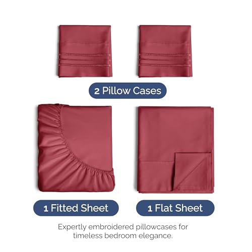 Image of Full Size 4 Piece Sheet Set - Ultra Soft & Cooling Sheets - Berry | Fits 8 Inch to 16 inch Mattress, Wrinkle Free & Fade Resistant with Deep Pockets, Breathable, Comfy Hotel Luxury Bedding