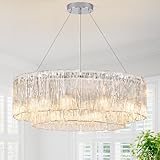 Modern 24” Chrome Chandeliers 10-Light Crystal Glass Round Chandelier Luxury Drum Ceiling Pendant Light Fixtures 2 Tiers Hanging Lighting for Dining Room Foyer Living Room Bedroom