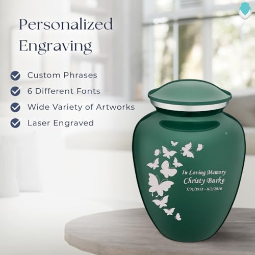 Image of Geturns - Adult Custom Butterfly Cremation Urns for Human Ashes I Green Large Funeral Urn for Female and Male I 200 lbs