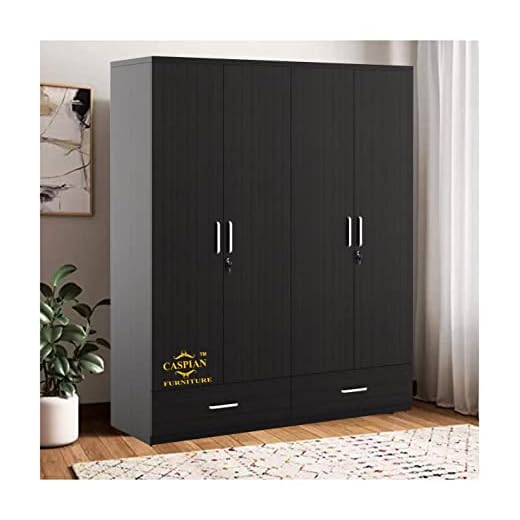 CASPIAN Furniture 4 Door Wardrobe | 1 Year Warranty | Wooden Almirah for Clothes, Wardrobe Wooden | (Coffee Black Without Mirror)